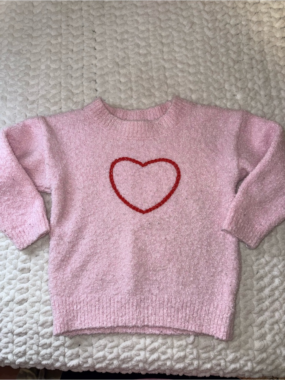Pink Heart Crewneck Sweater - Soft Bouclé Knit